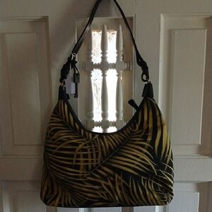 Fossil Black and Gold Palm Leaf Hobo Bag